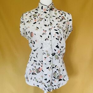 Retro Vintage Asian-Inspired Mandarin Collar Blouse Top  8/10 Large L